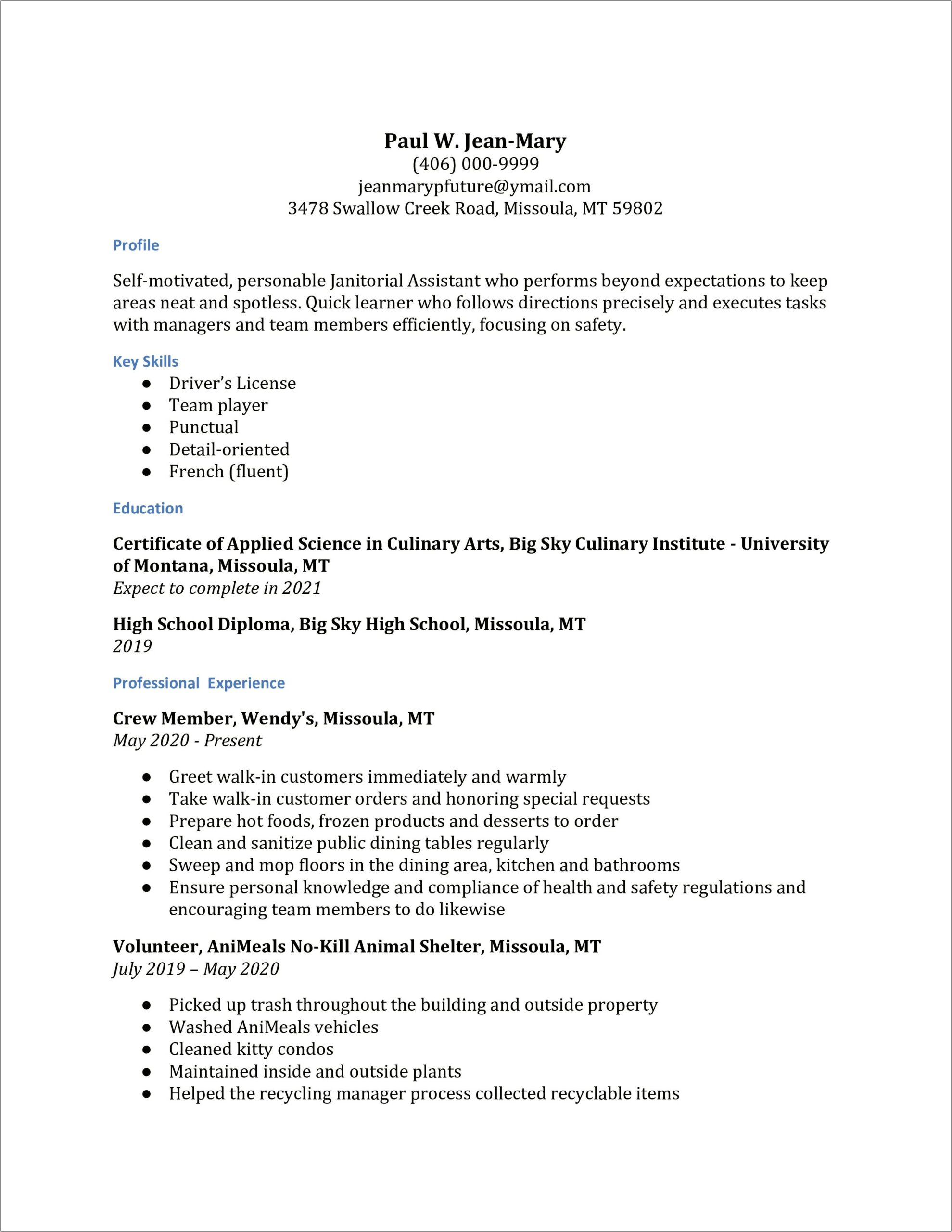 Additional Skills For A Resume For Janitor