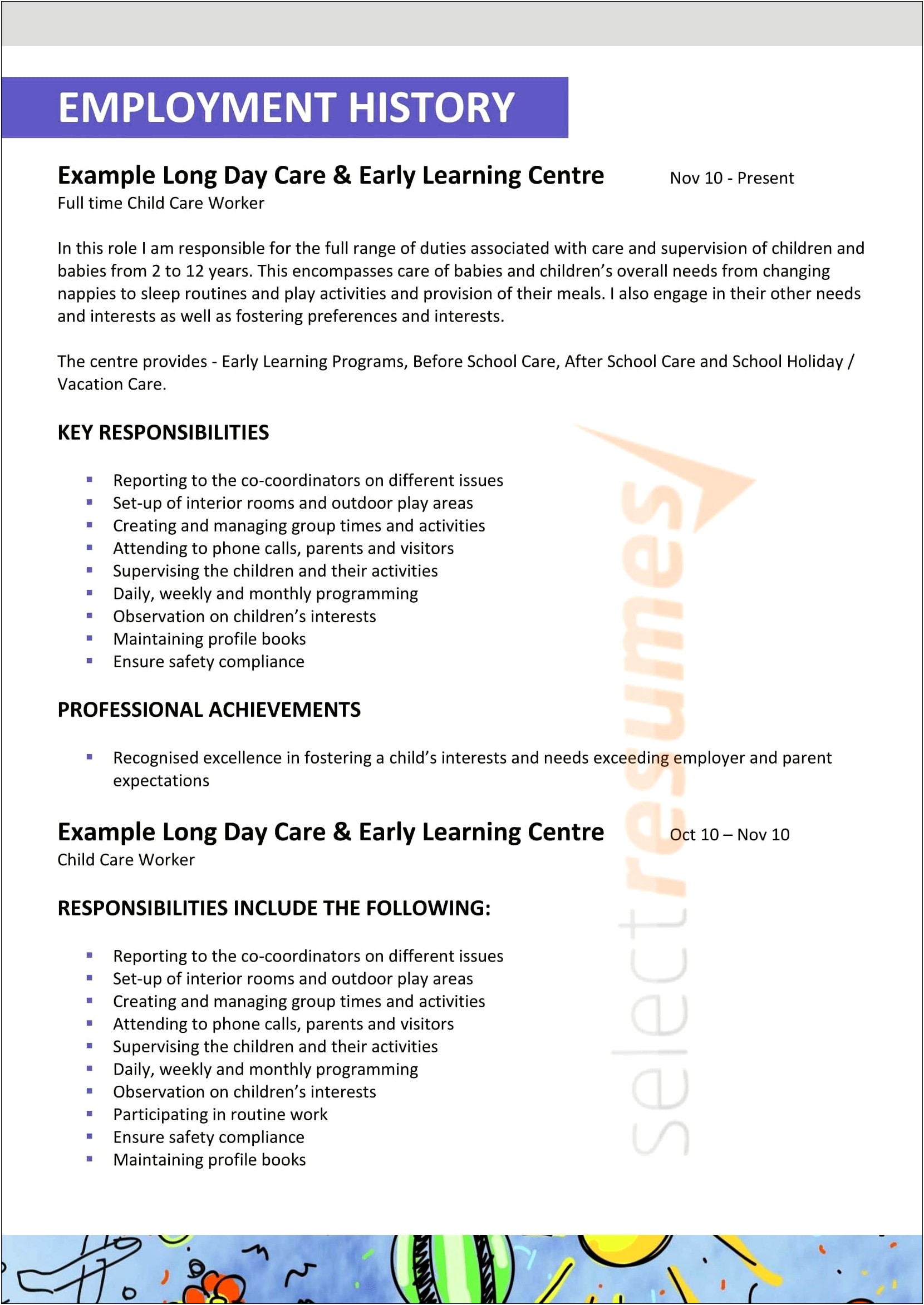 Additional Skills For Child Care Resume