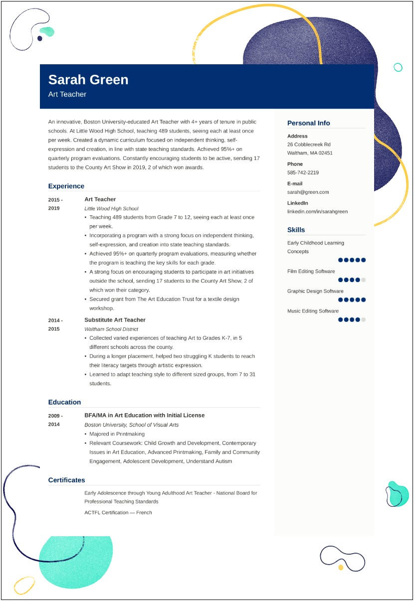 Additional Skills For Resume For Teacher