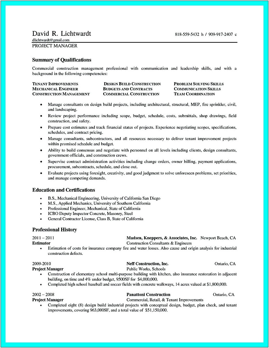 Additional Skills Of Construction Superintendant On Resume