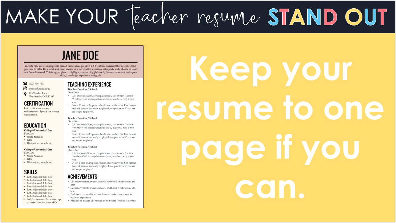 Additional Skills To Write Down On Teacher Resume