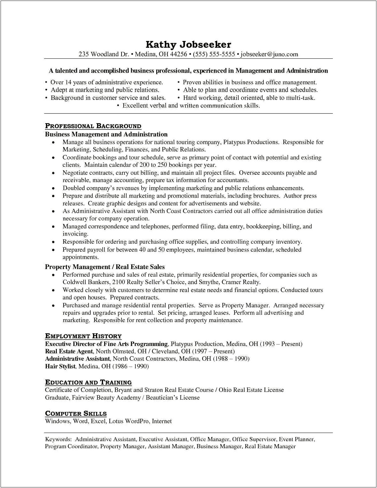Administrative Assistant Resume Skills And Abilities
