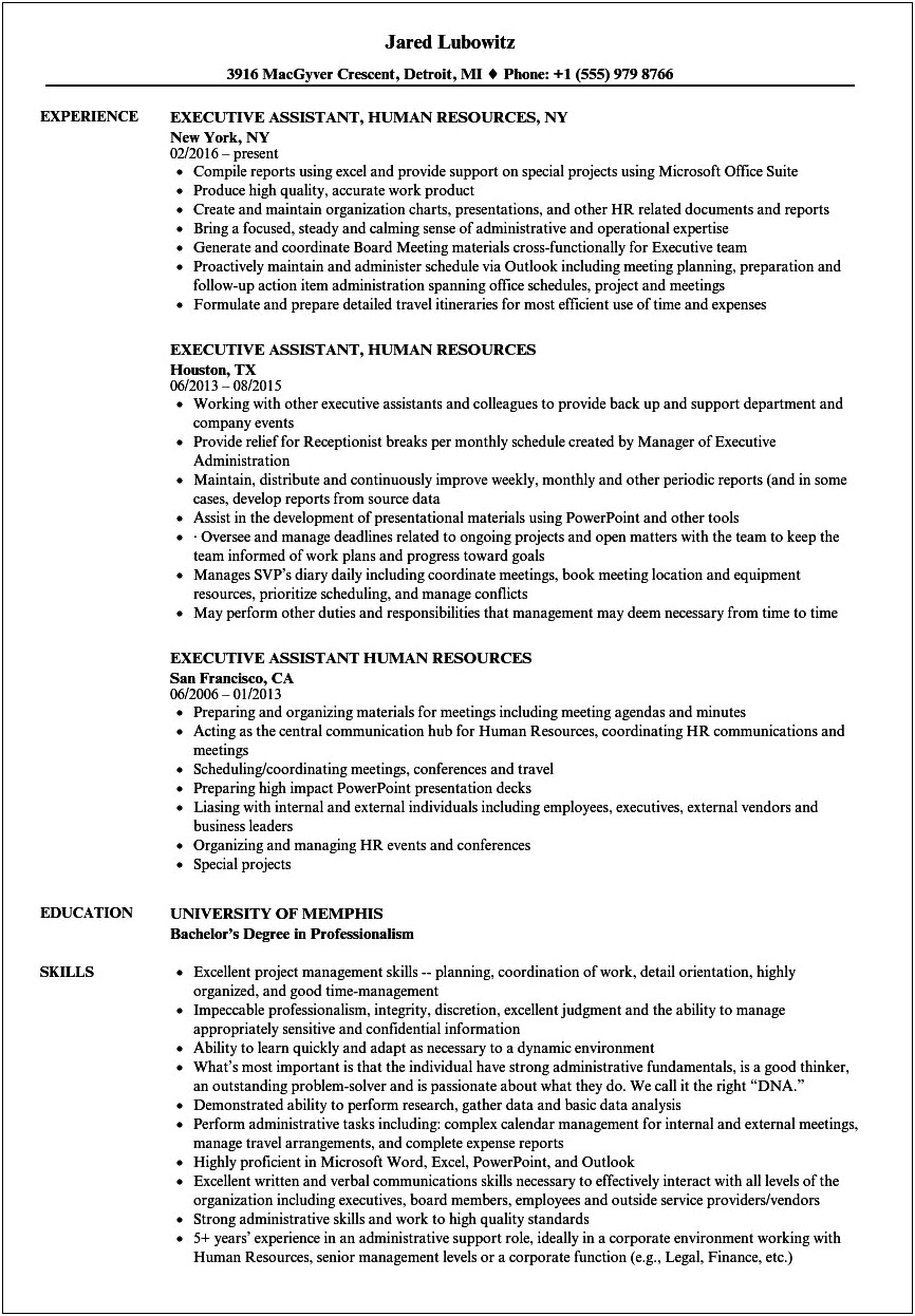 Adminstrative Assisntant Resume Samples In Hr