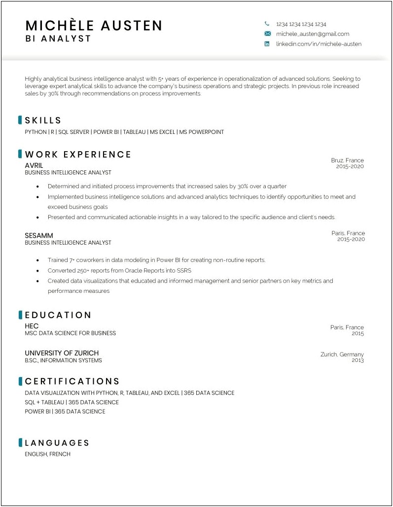 Advanced In For Skills Section Resume