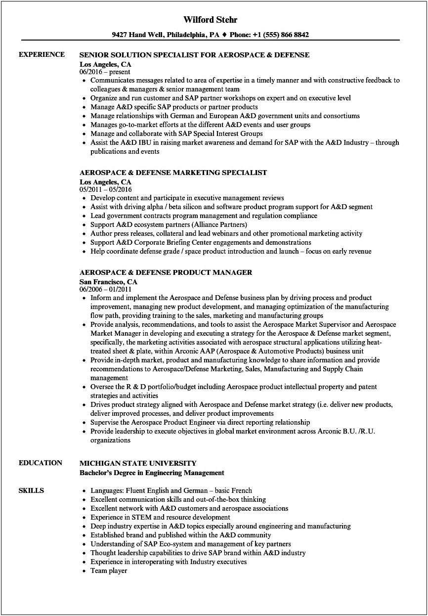 Aegis Missile Defense Job Resume Position