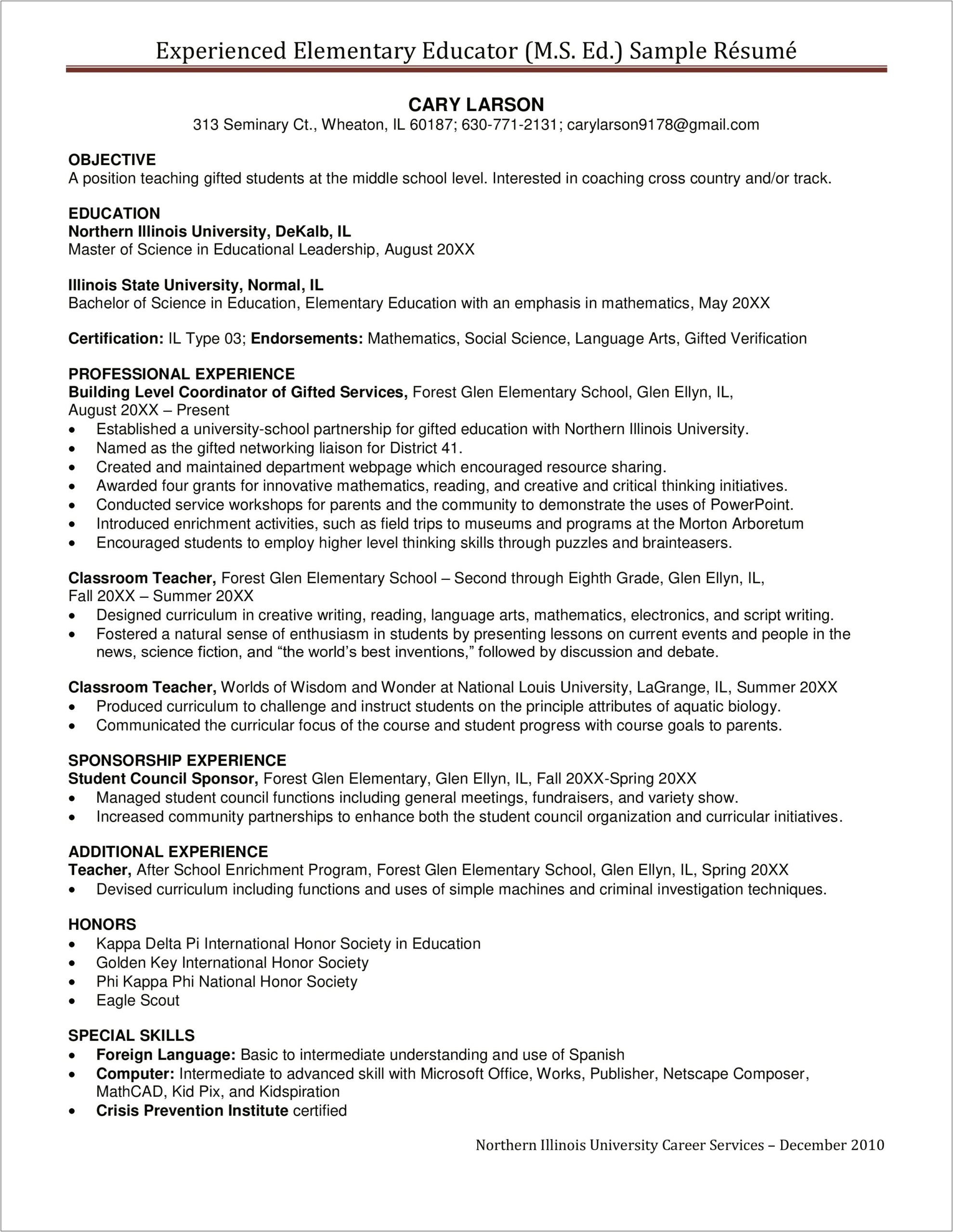 After School Program Coordinator Sample Resume