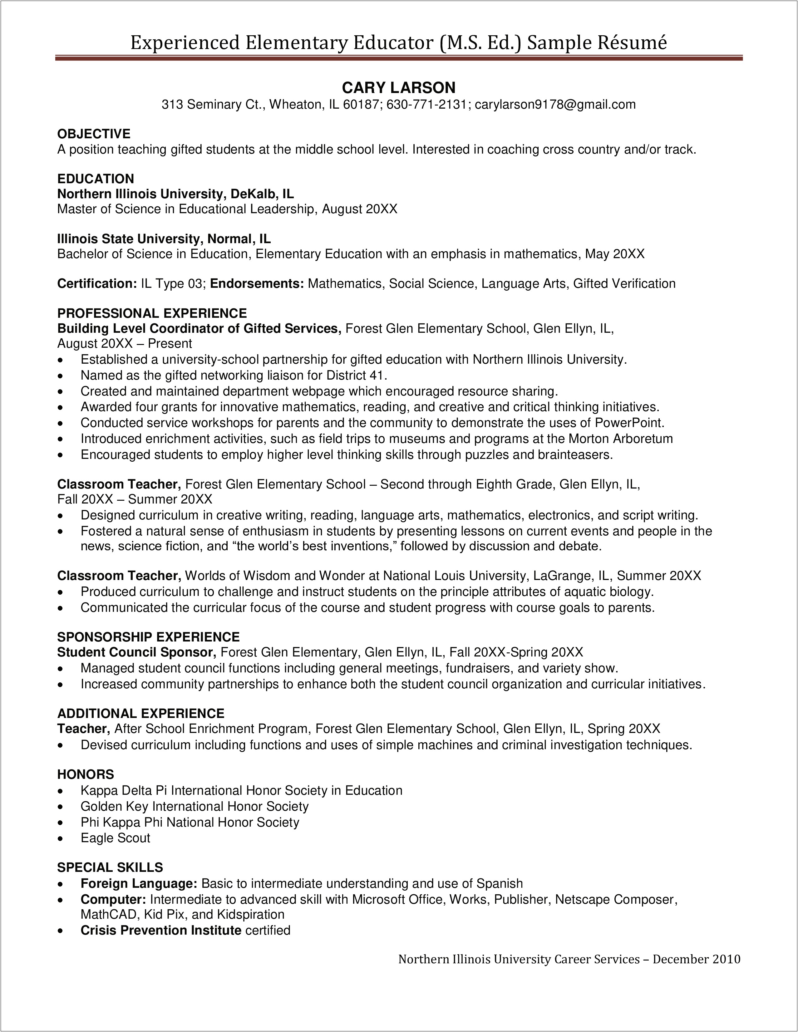 After School Program Coordinator Sample Resume