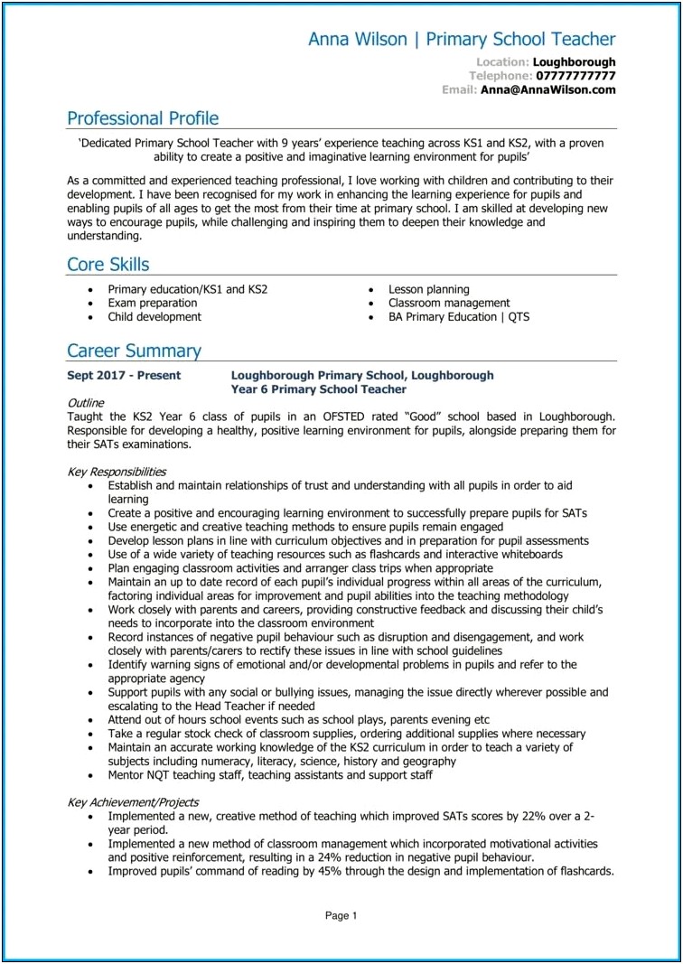 After School Tutor Not Experience Resume