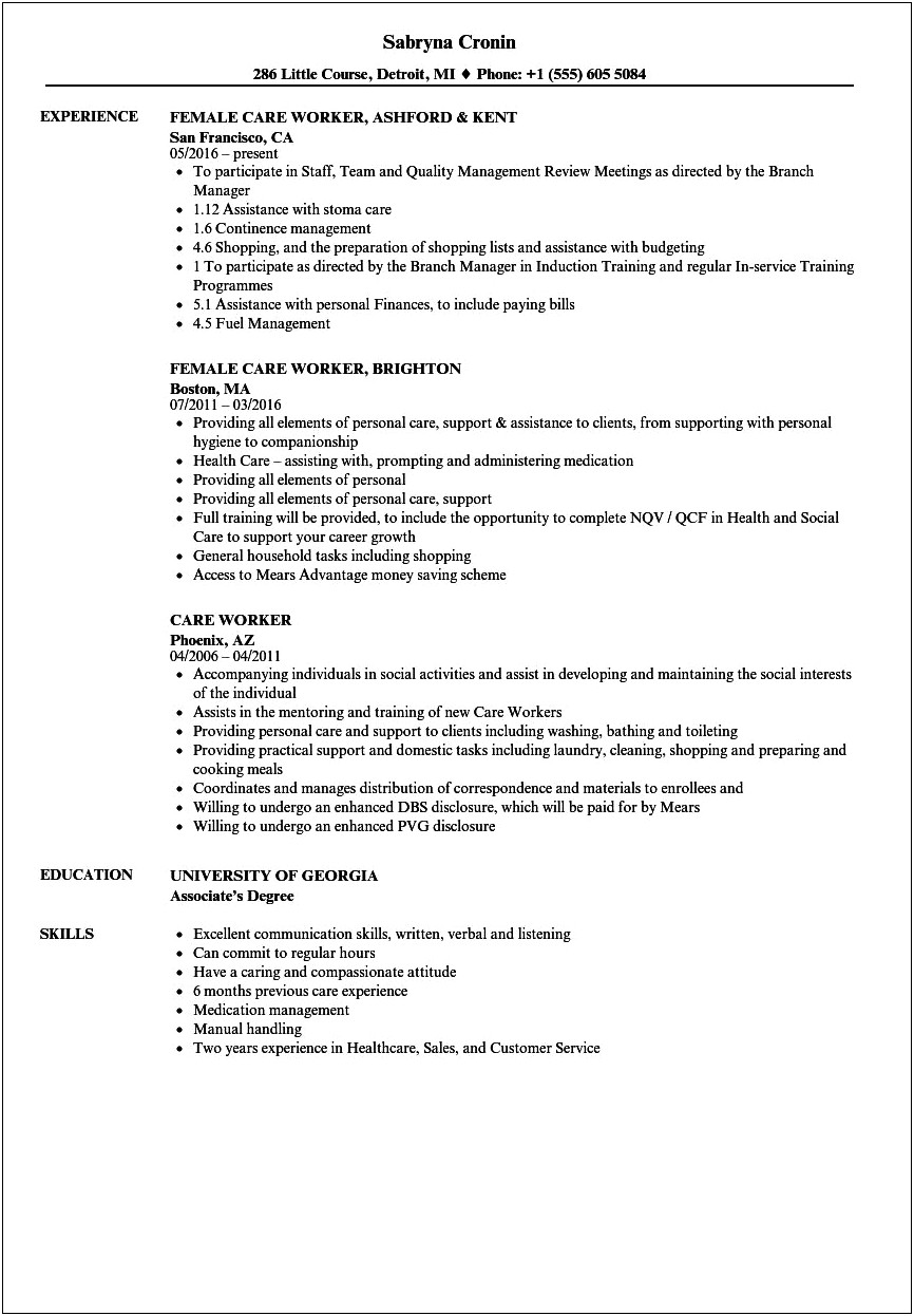 Aged Care Job Description For Resume