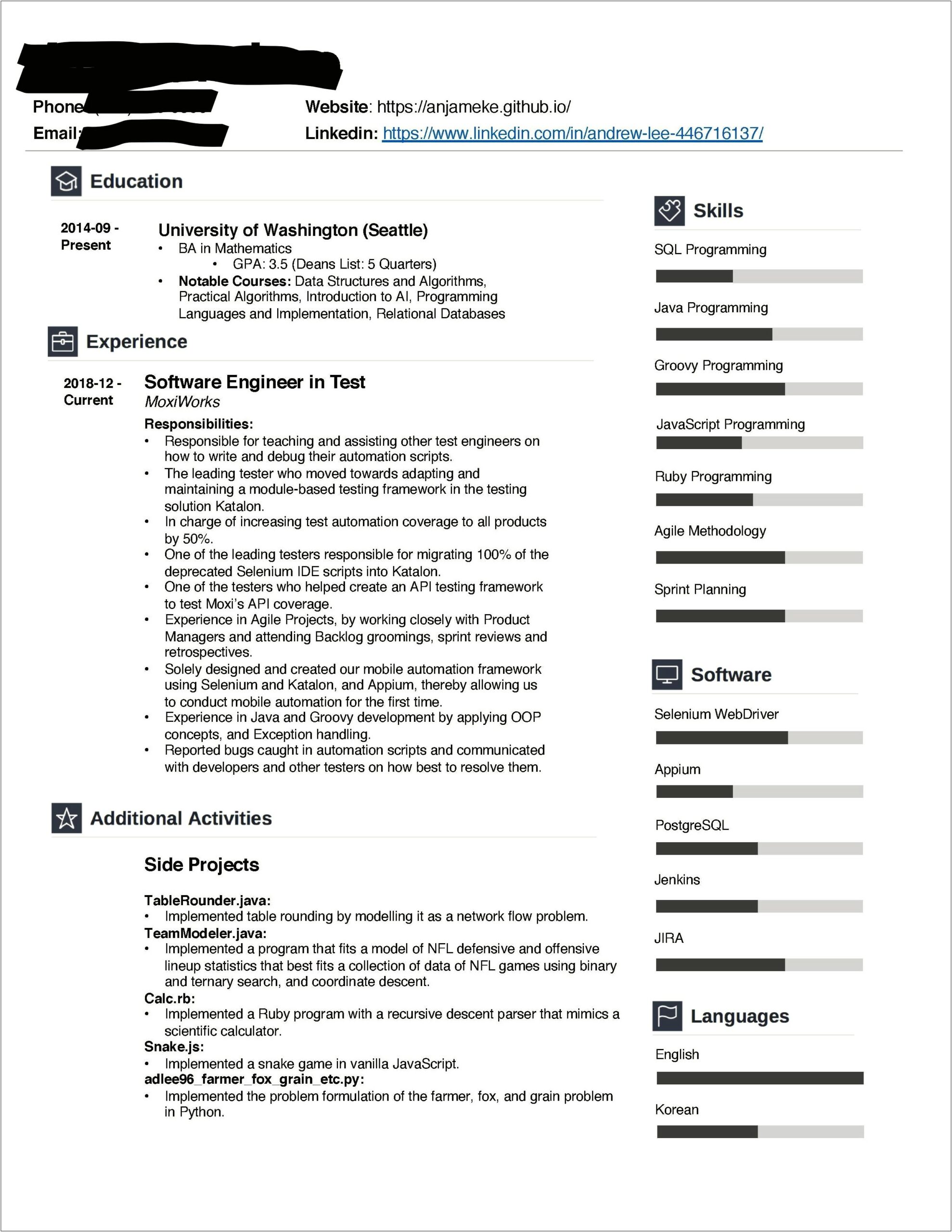 Algorithms And Data Structures Sample Resume