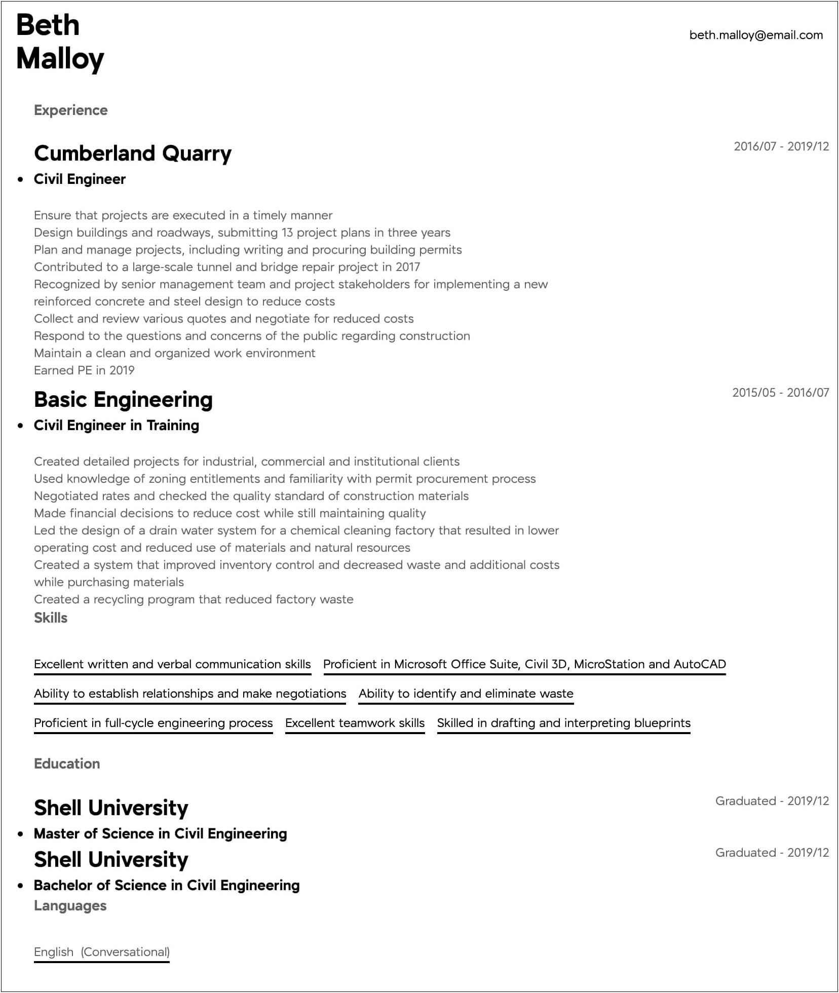 All Possible Skills For Engineer Resume