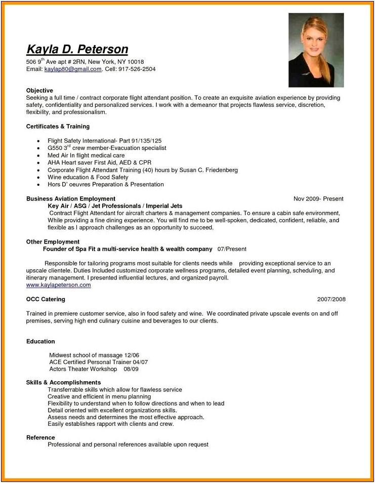 American Airlines Flight Attendant Entry Resume Sample