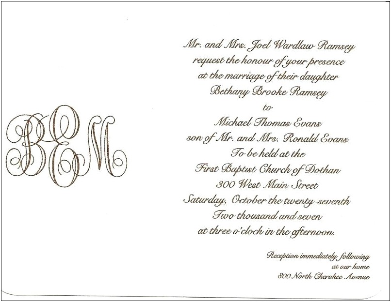 An Invitation Letter To A Wedding