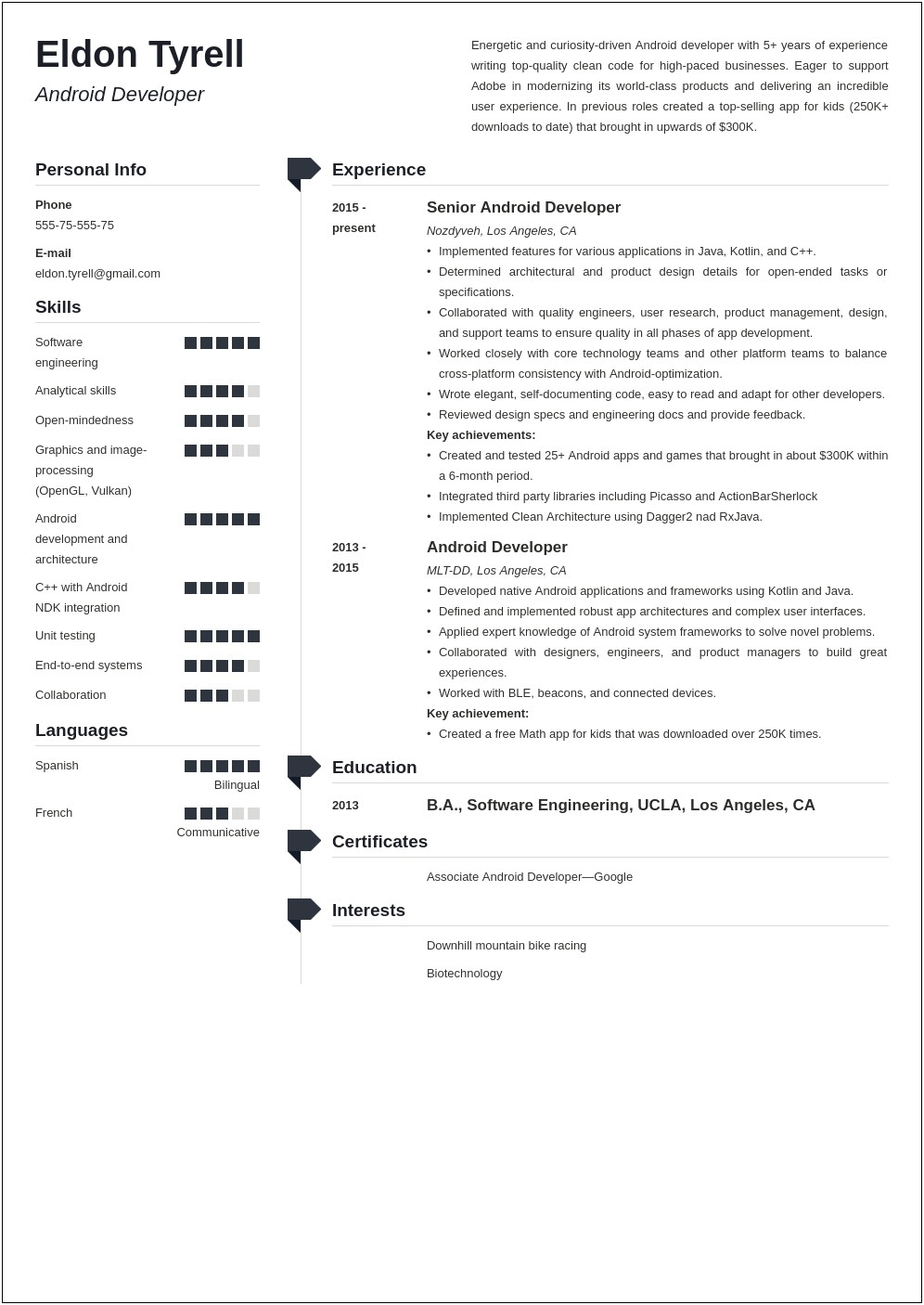 Android 2+ Years Experience Resume Download