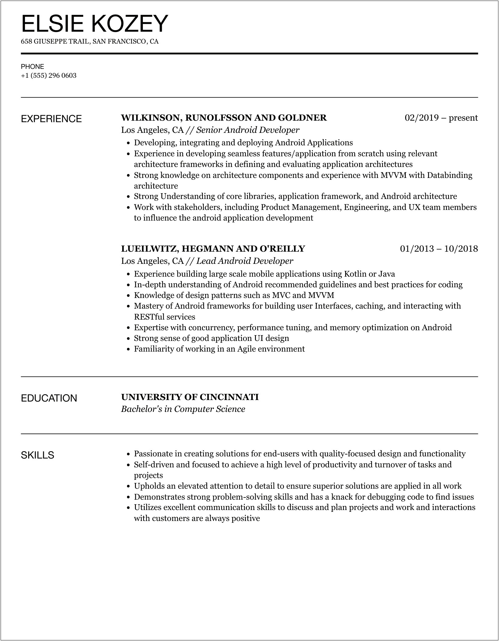 Android Developer 3 Years Experience Resume