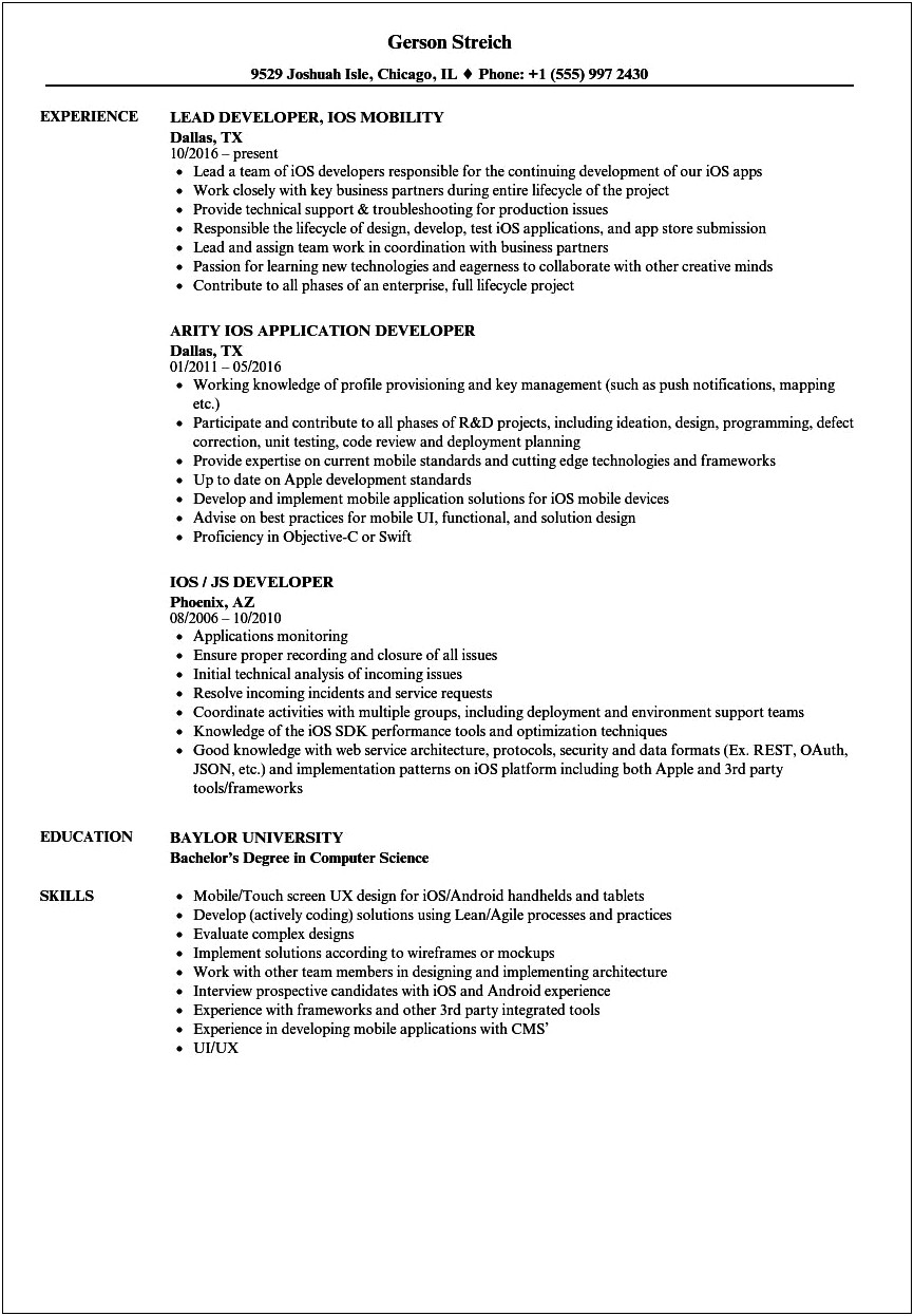 Android Developer Resume 1 Years Experience Pdf