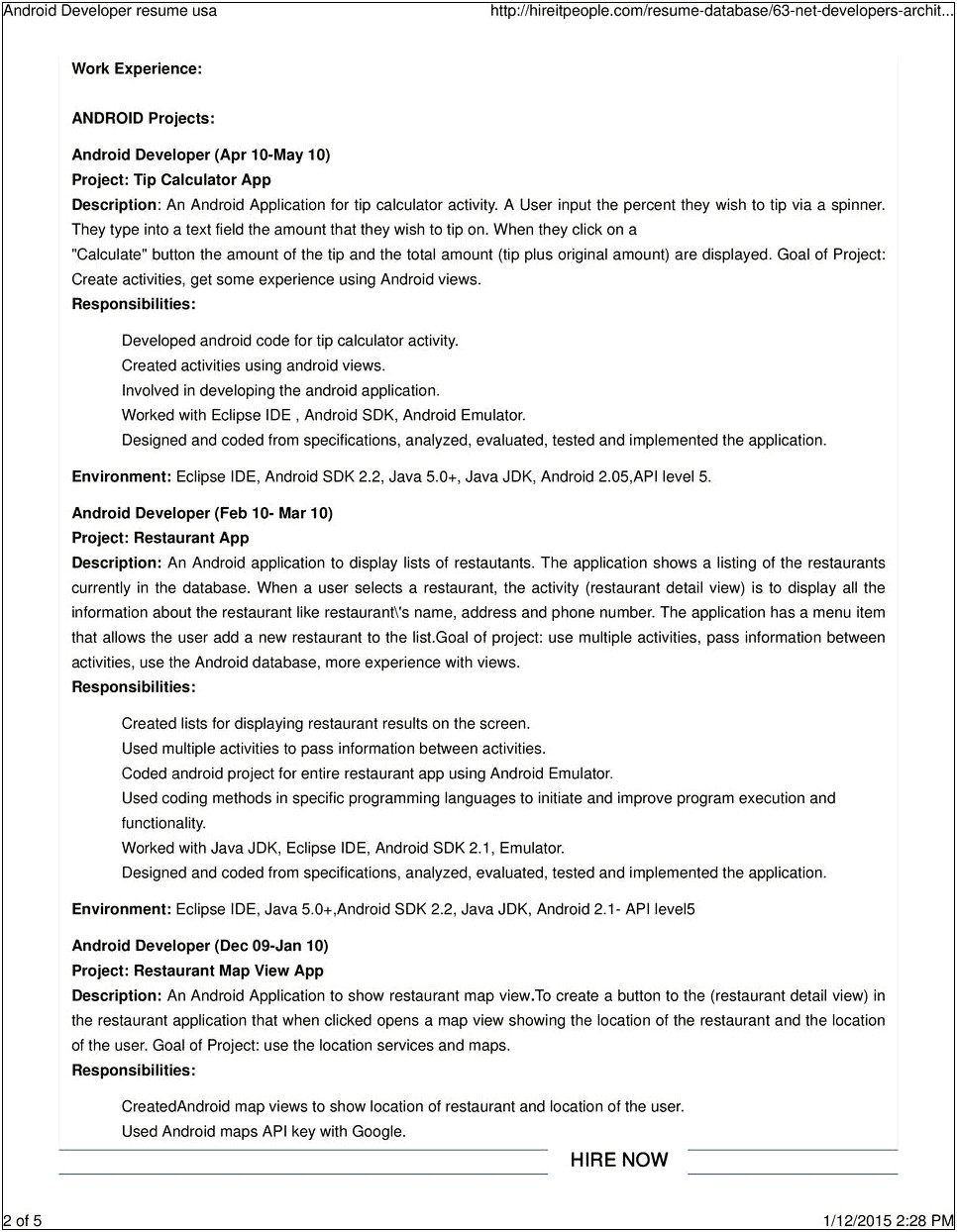 Android Developer Resume With 5 Years Of Experience