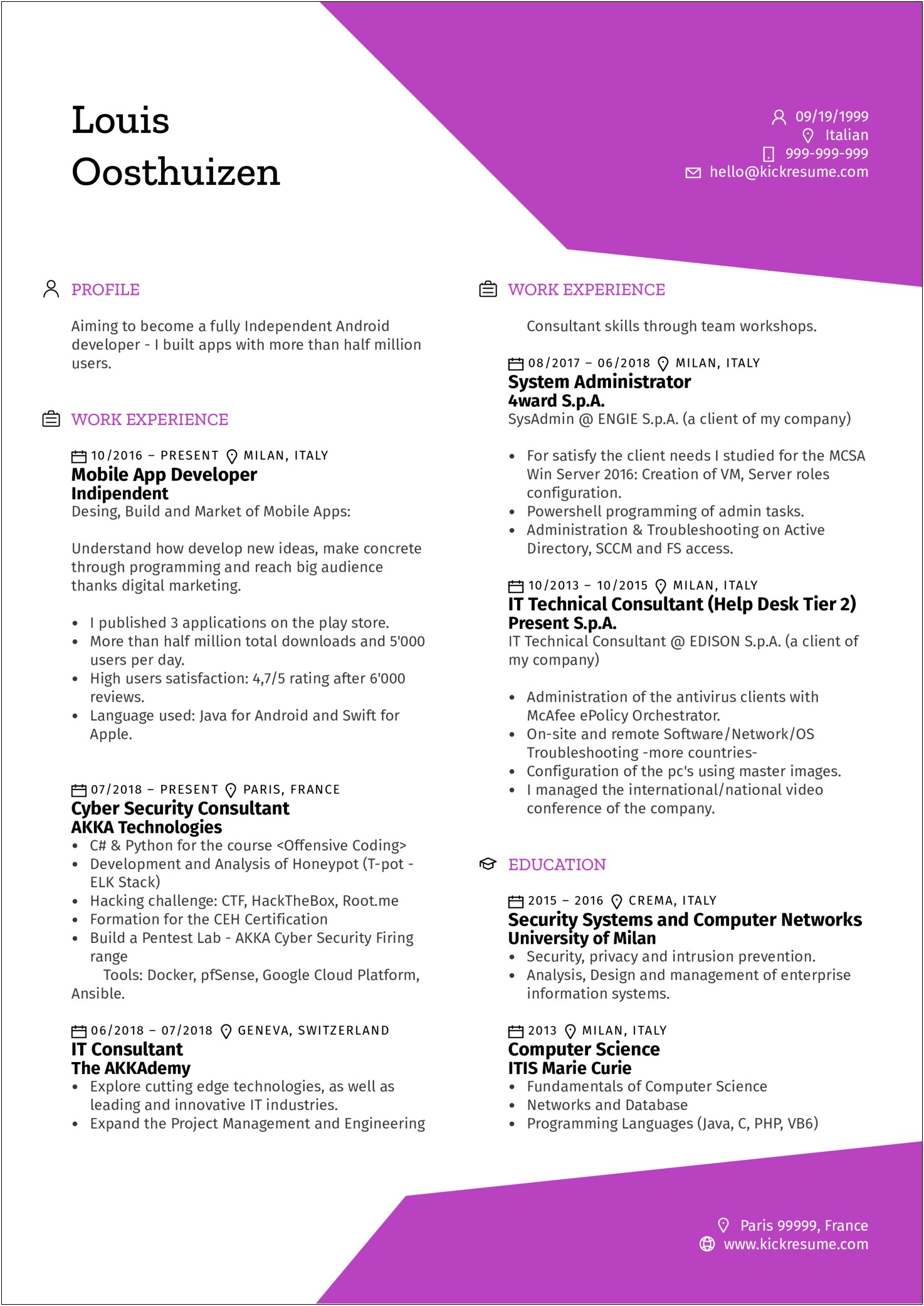 Android School Project Description In Resume