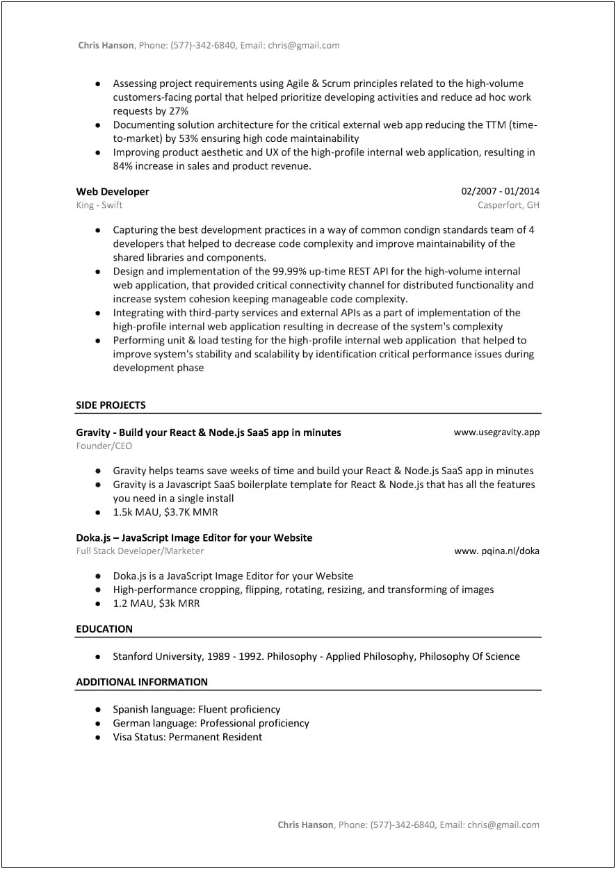 Angular 4 Developer Resume Sample For Net Framework