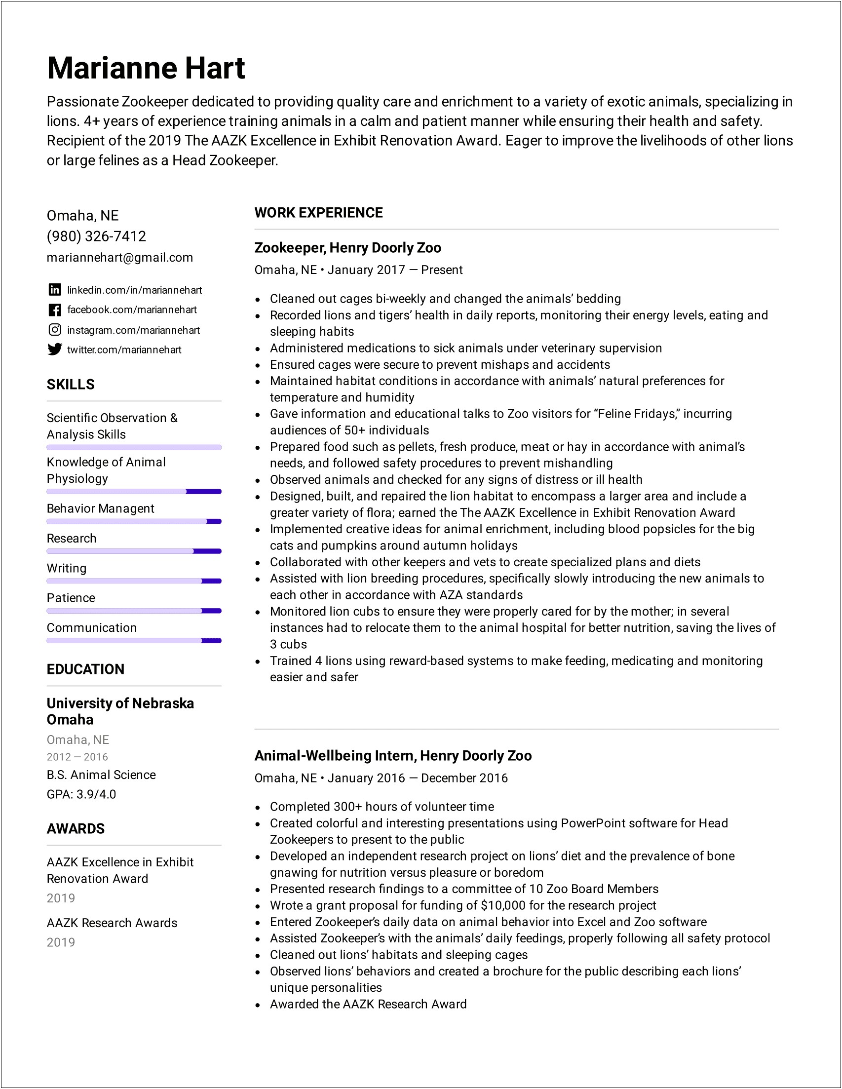 Animal Research Hard Skills For Resume