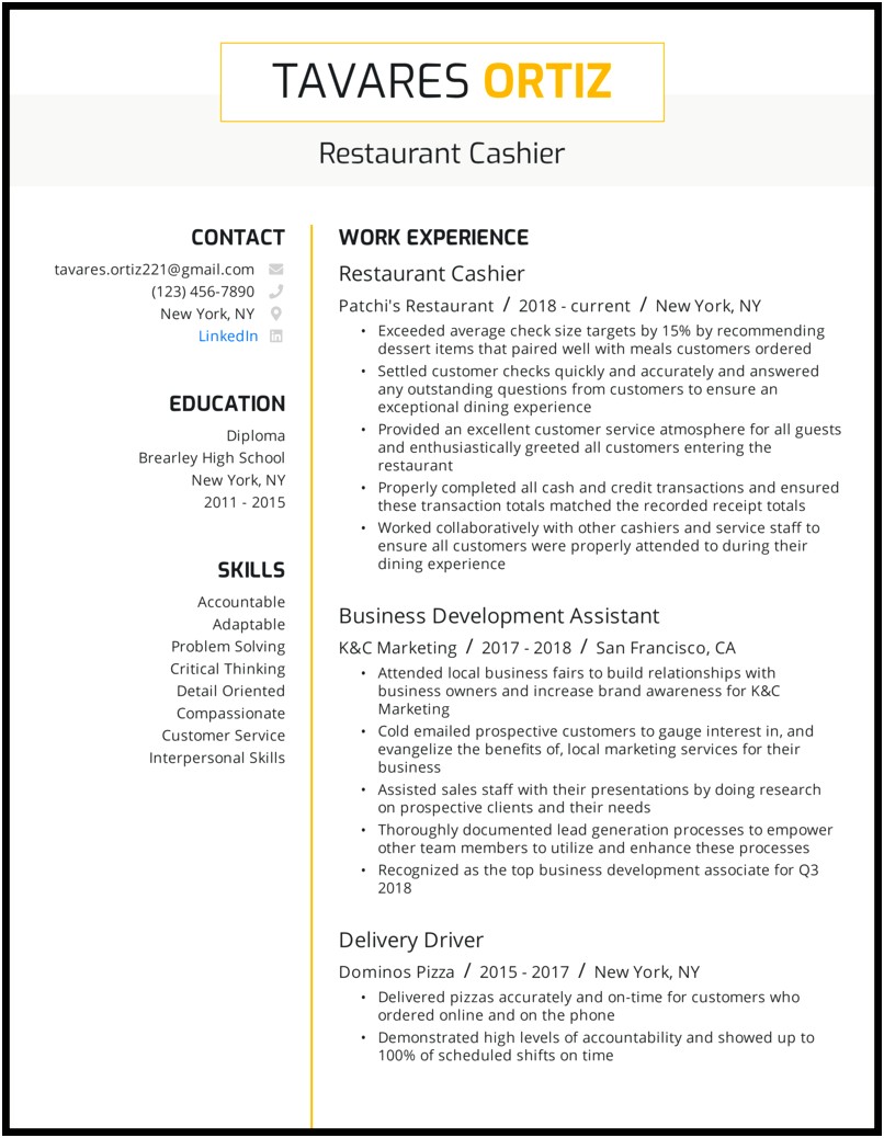 Another Word For Cashier In Resume