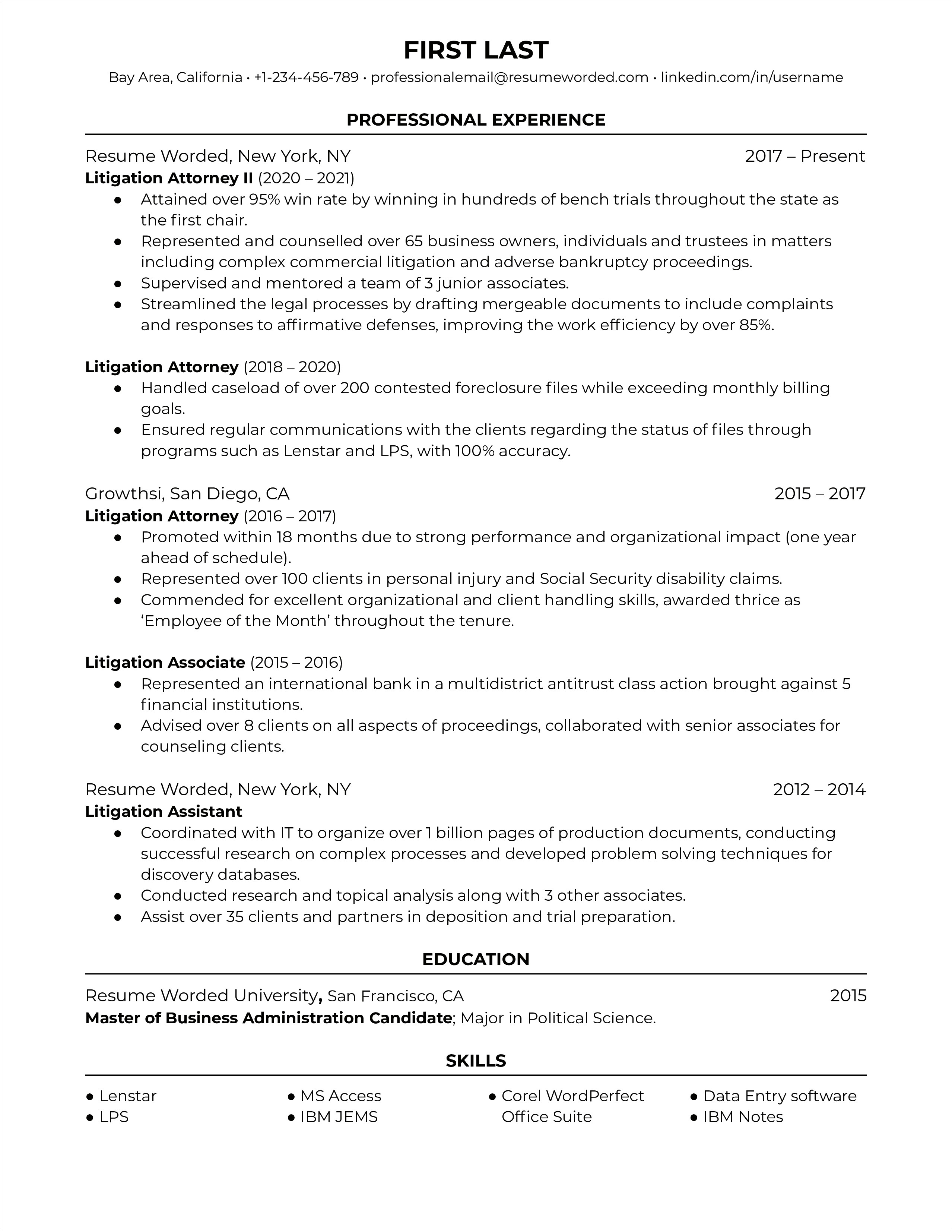 Antitrust And Litigation Paraleglal Sample Resume