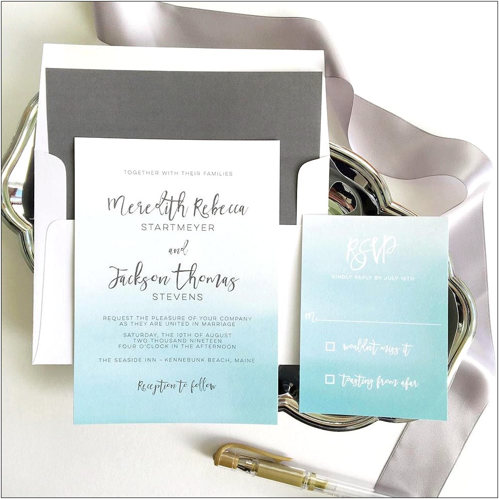 Aqua Blue And Gold Wedding Invitations