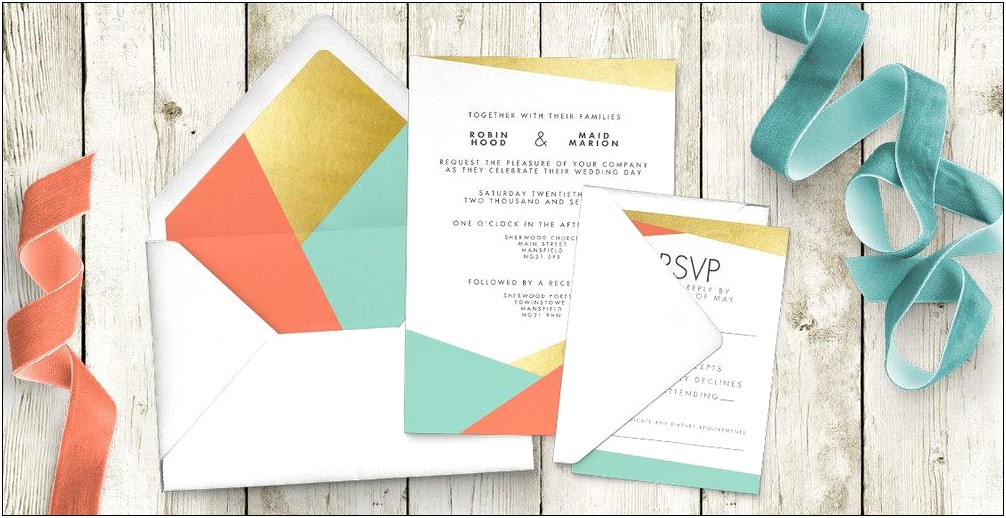 Aqua Blue And Pink Wedding Invitations