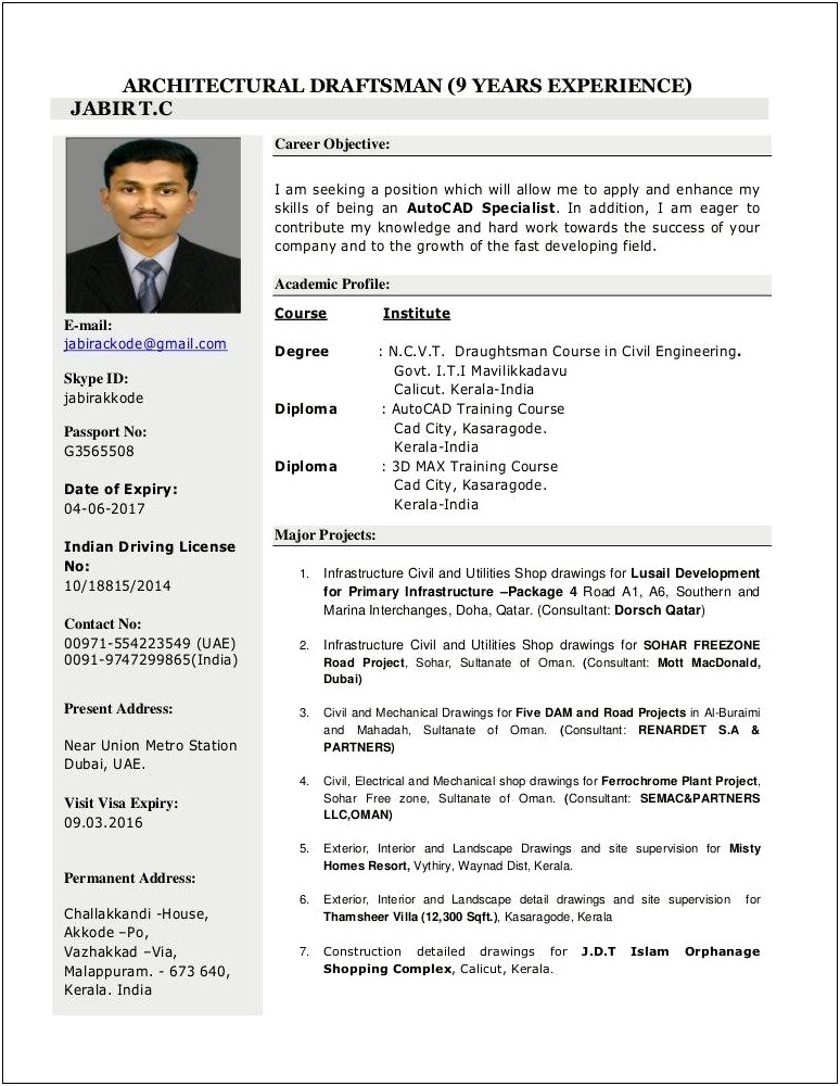 Architectural Draughtsman Resume Format In Word