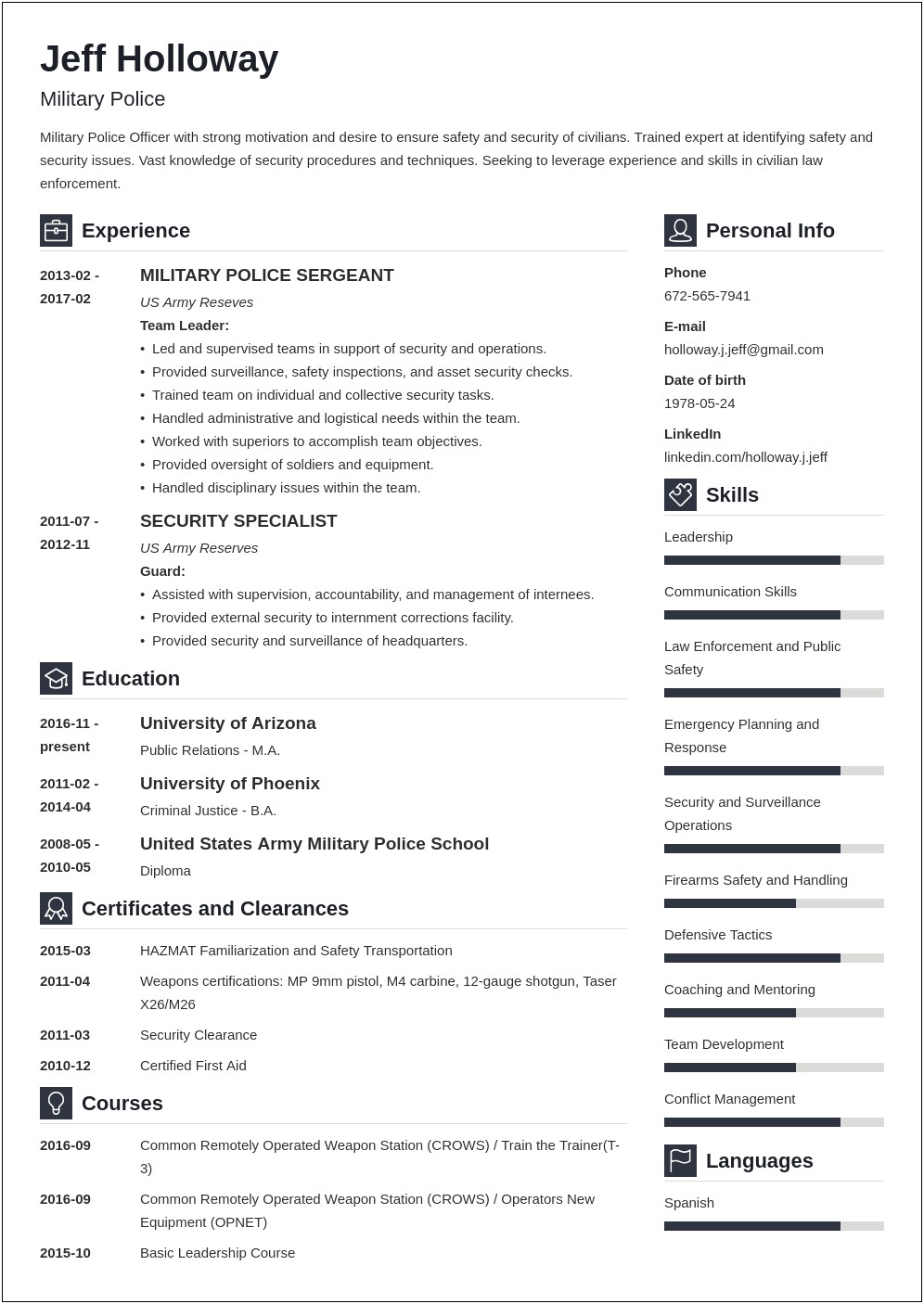 Army Nco Deployment Experience To Civilian Resume