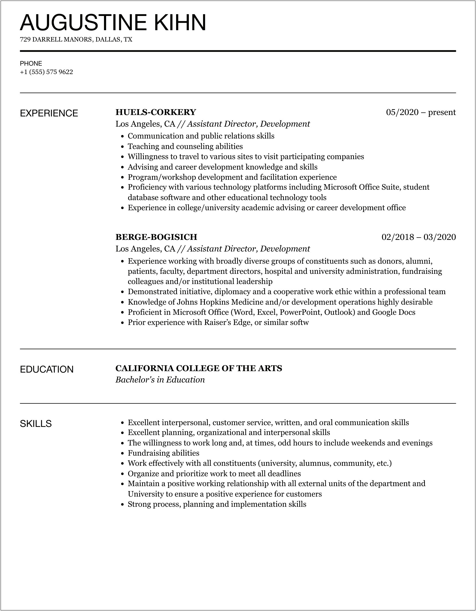 Asistant Director Housing University Resume Sample