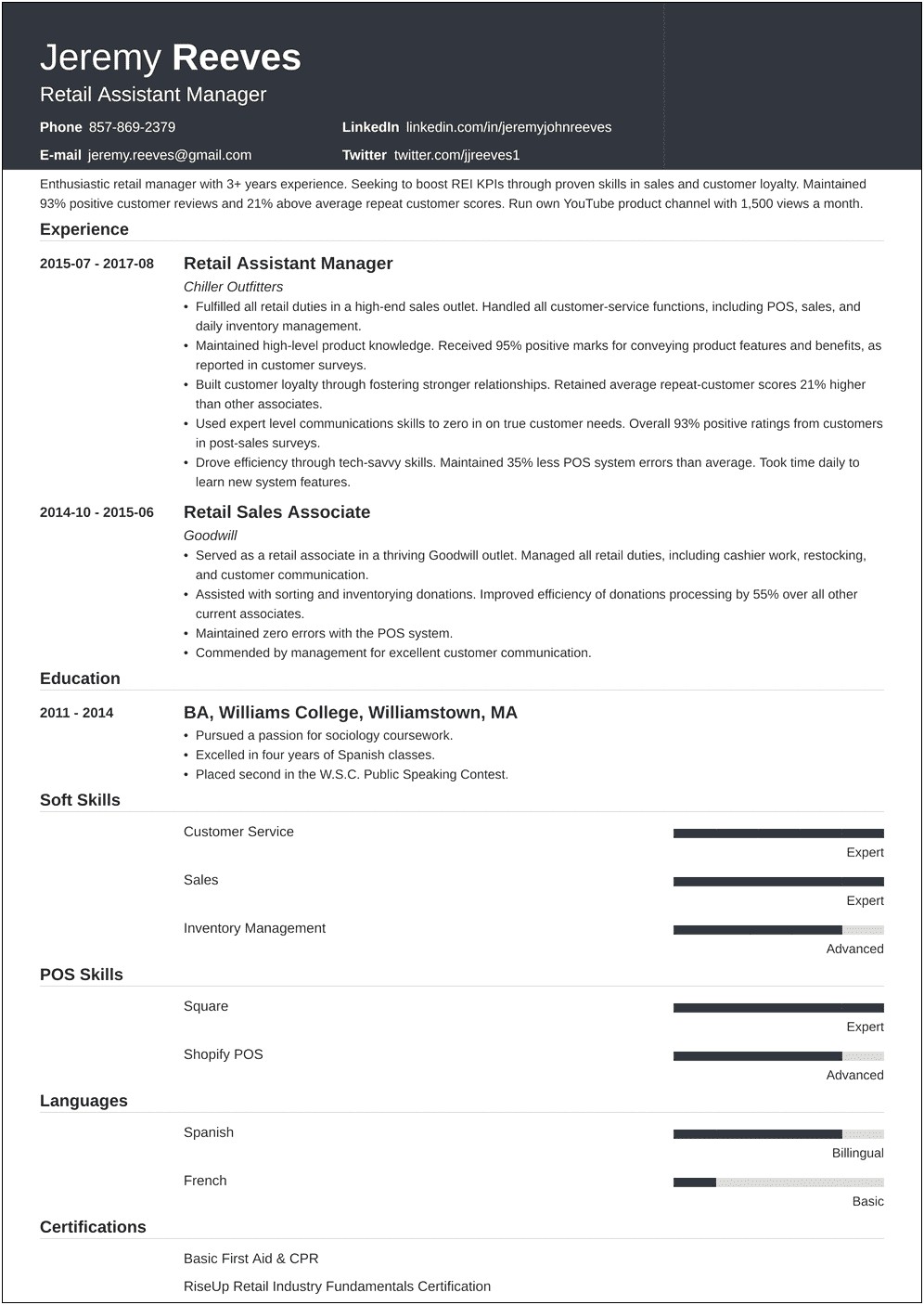 Assistant Manager Job Description Resume Sample
