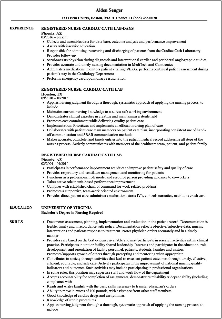 Assistant Manager Resume Cardiac Cath Lab