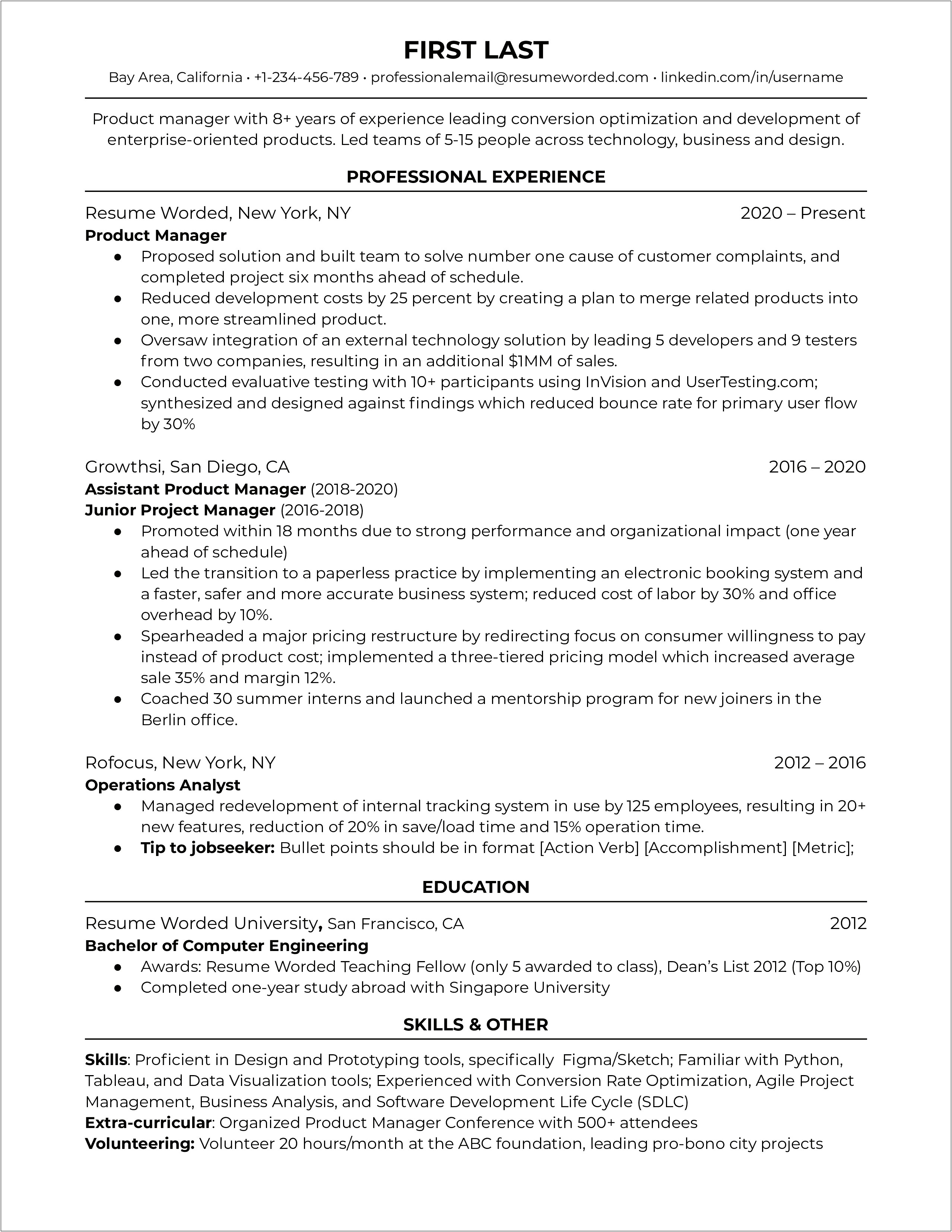 Assistant Product Development Manager Resume Examples