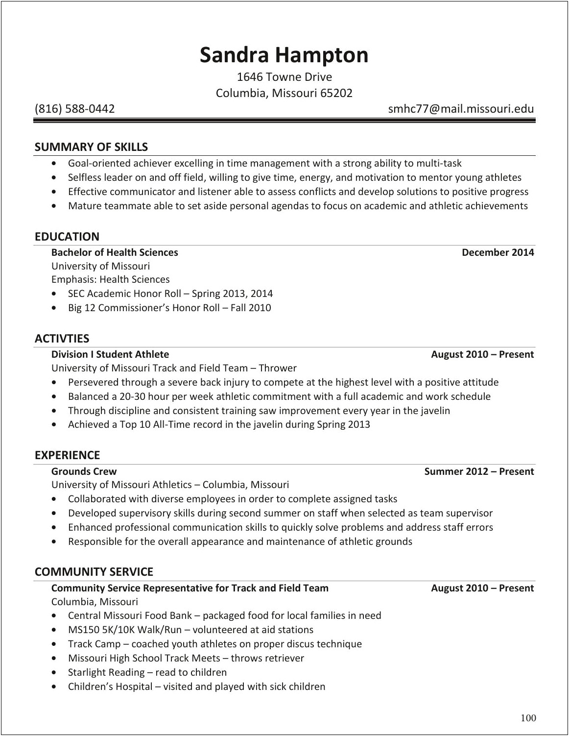 Athletic Resume Samples Western Washington University