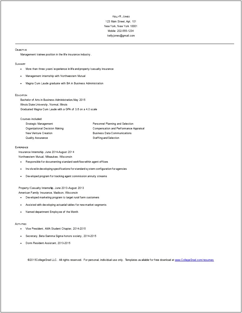 Bachelor Of Business Administration Resume Sample Free