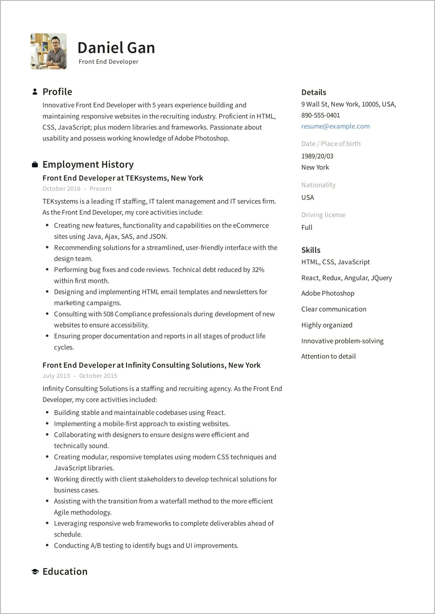 Back End Developer Resume Examples 2019