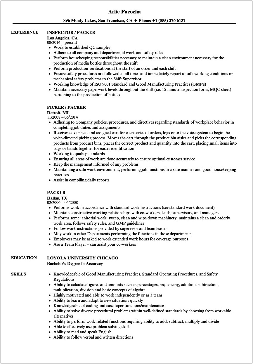 Baked By Melissa Packer Job Description For Resume