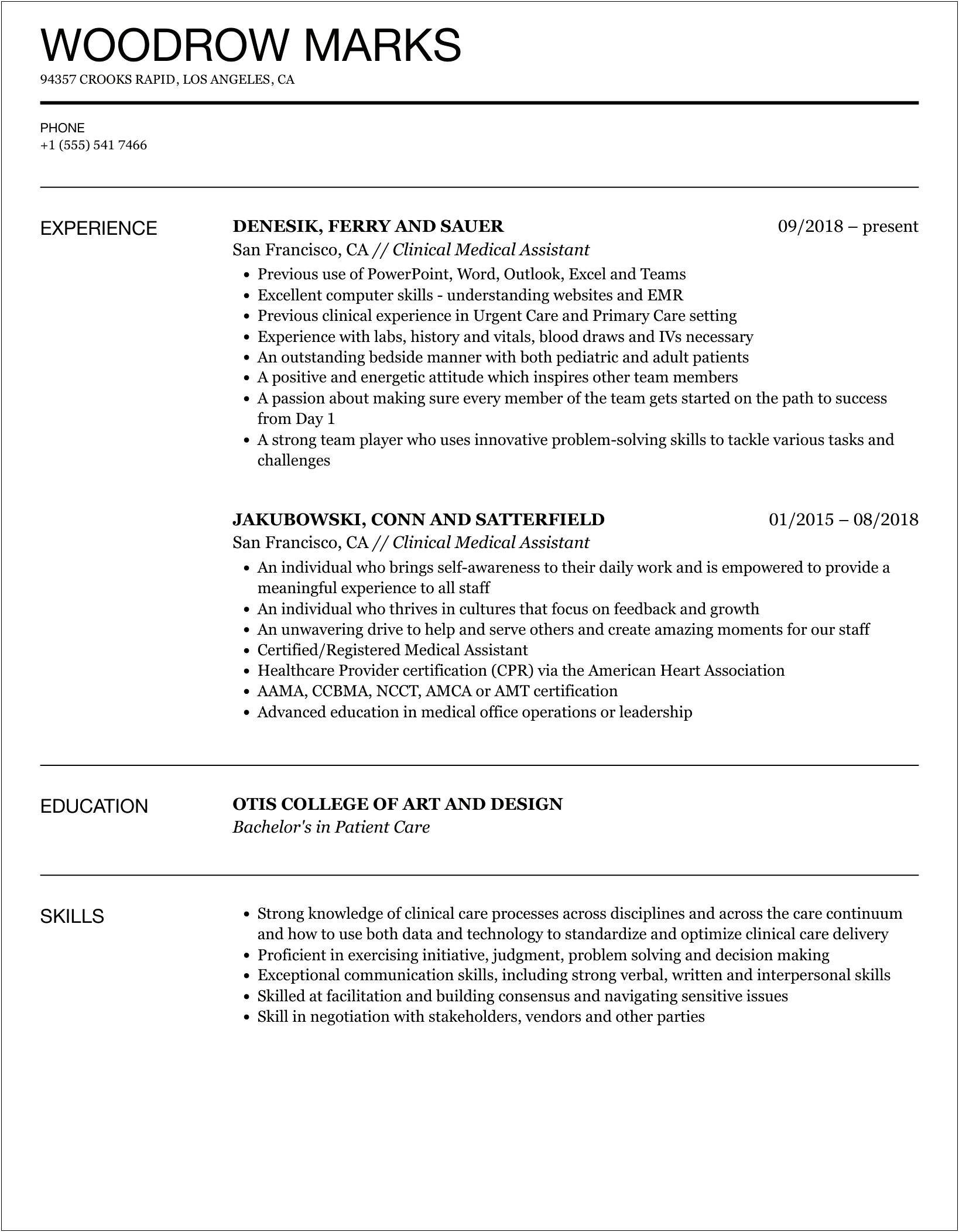 Baker College Medical Assistant Resume Examples