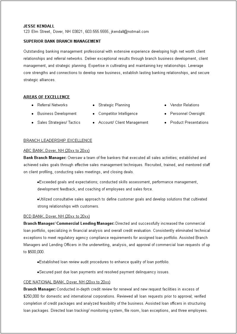 Bank Customer Service Manager Resume Sample