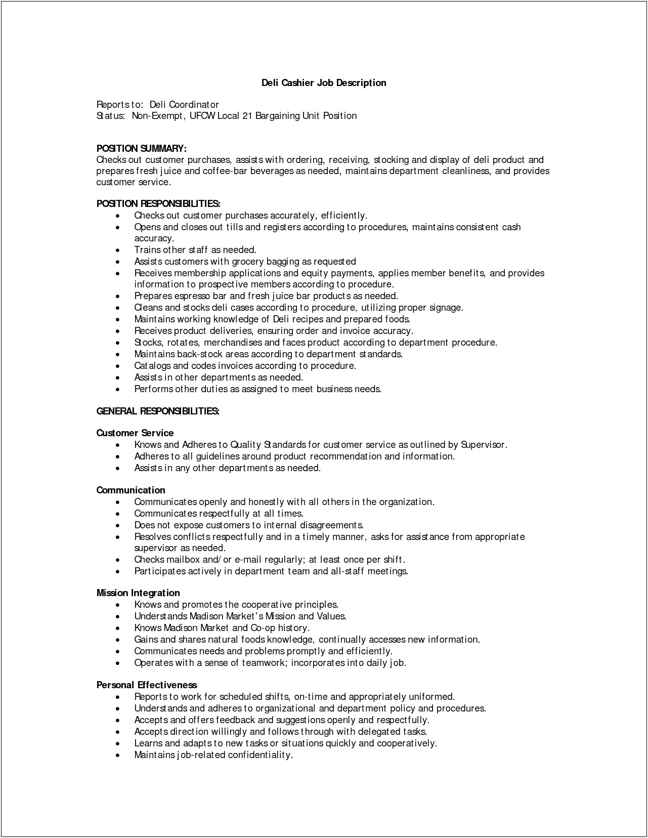 Bar Back Job Description For Resume