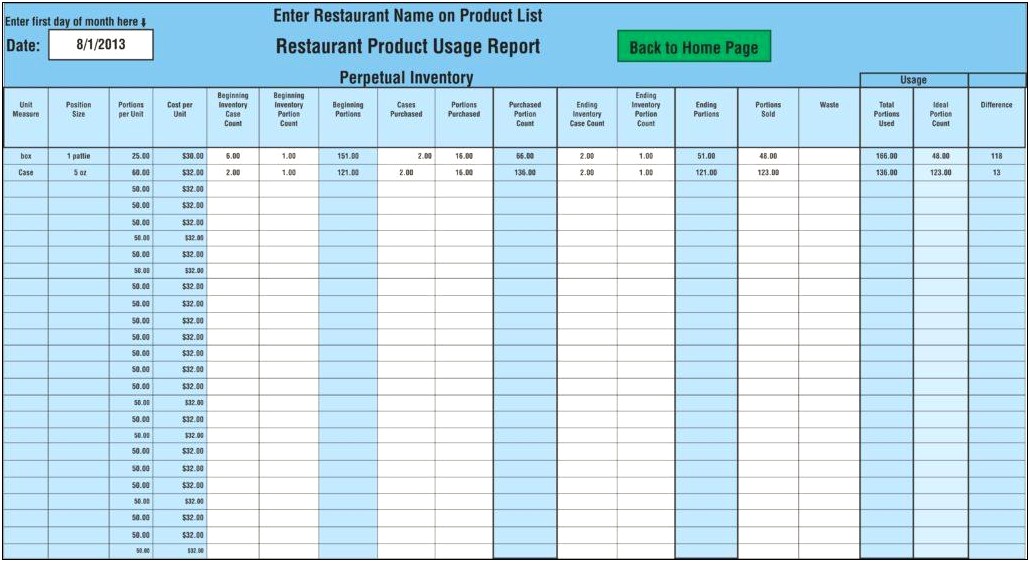 Bar Beverage Excel Format Inventory Template Download.xls