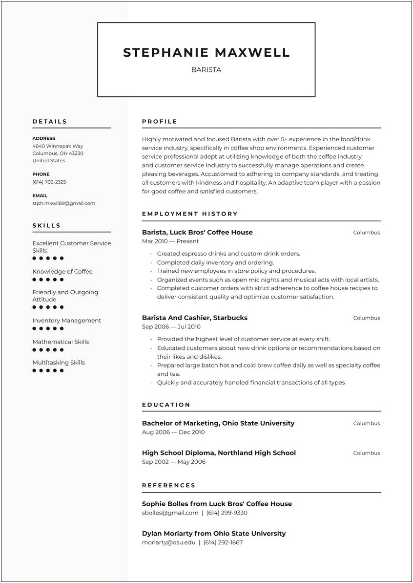 Barista Customer Service Resume Examples 2017