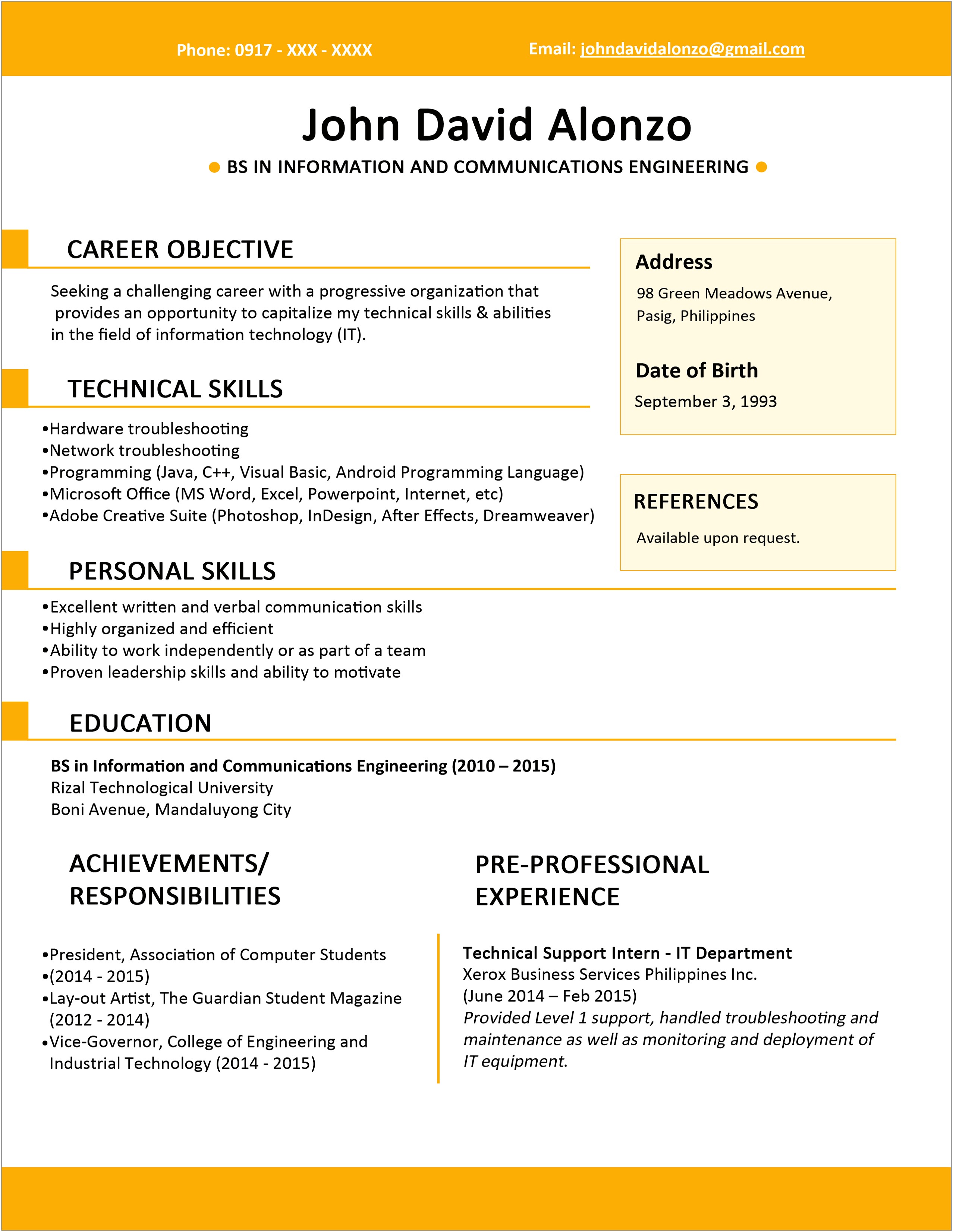 Basic Resume Template Free Recent Graduate