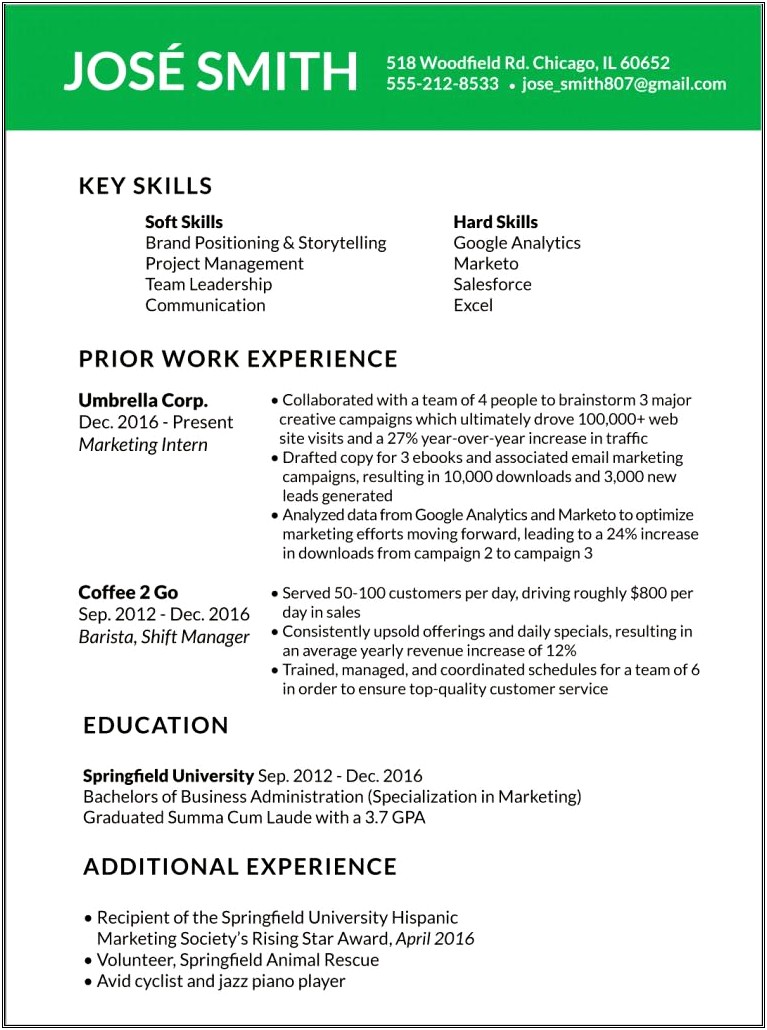 Basic Resume With No Work Experience