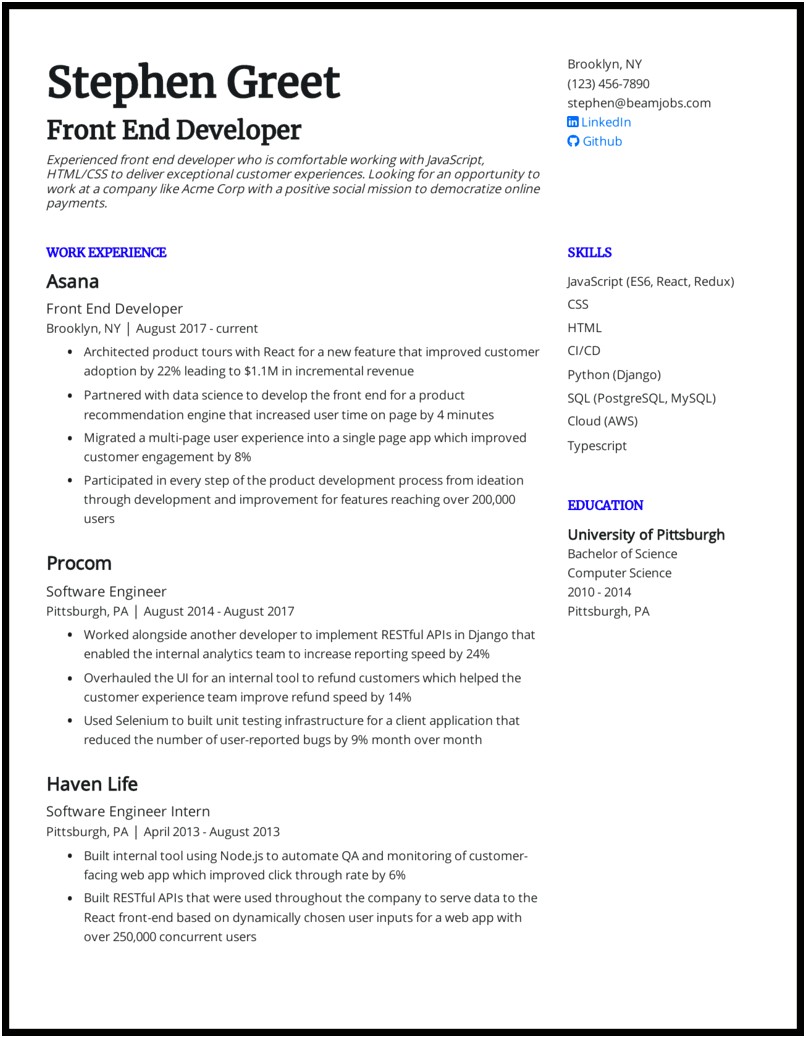 Beginner Skills Html Css Js On Resume