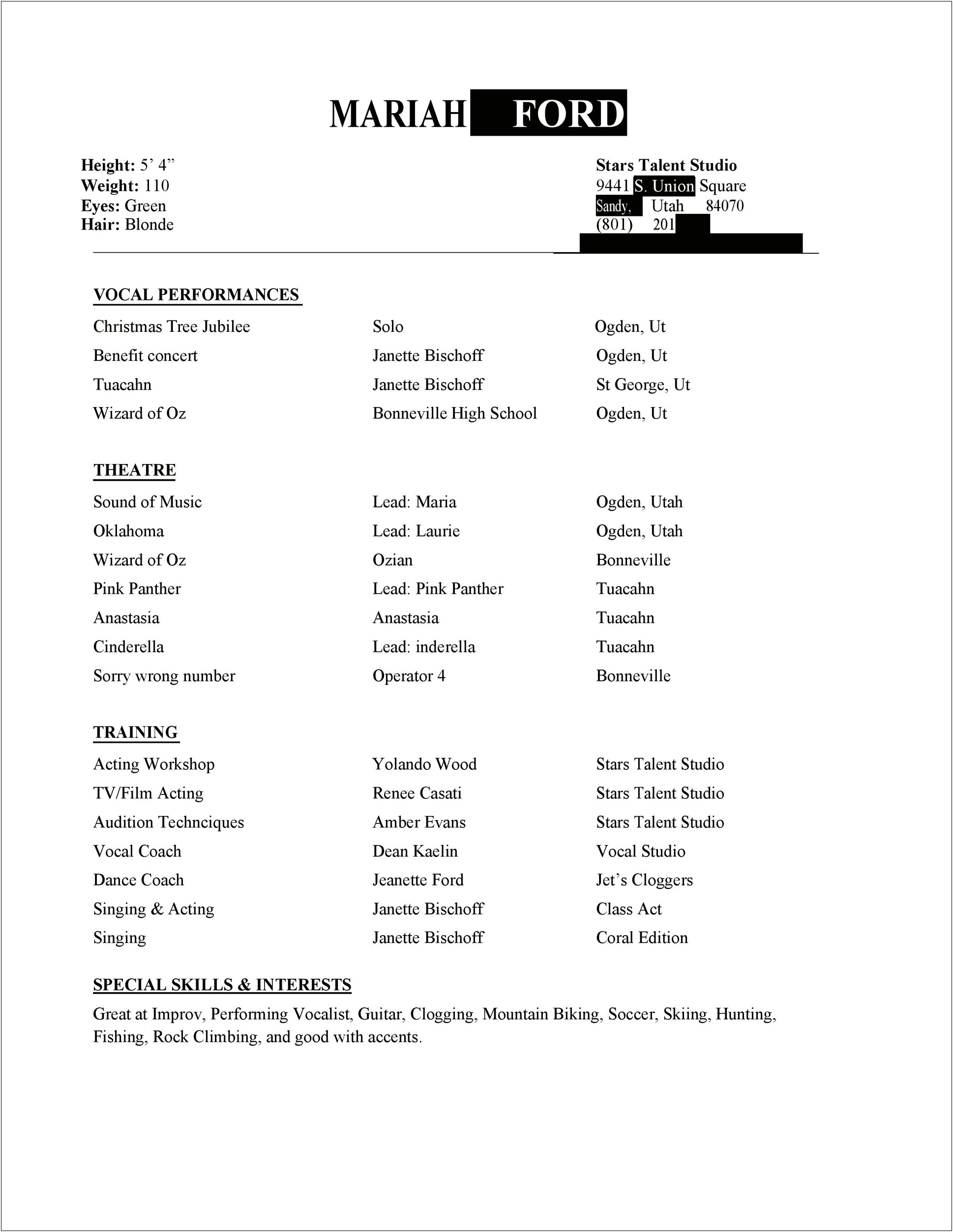 Beginner's Acting Resume Template Word