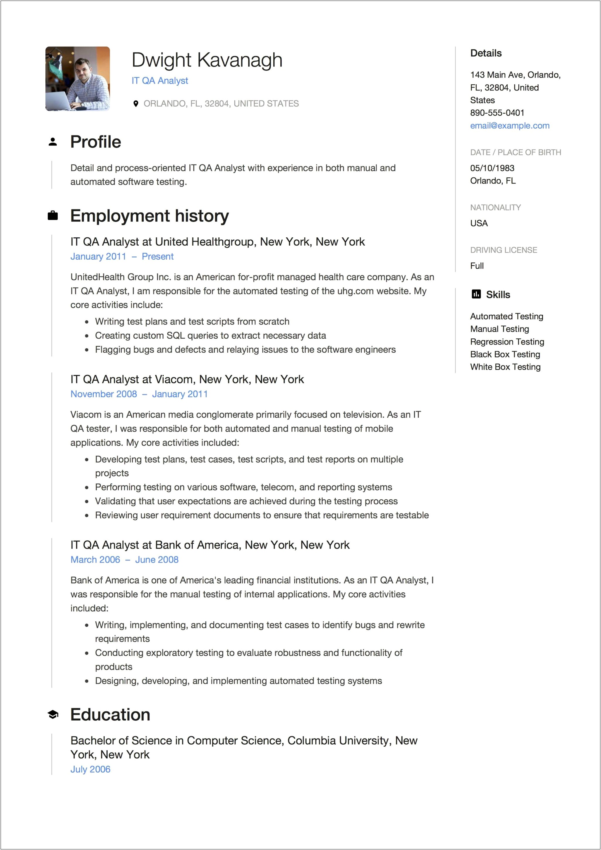 Best Examples Of Qa Resumes