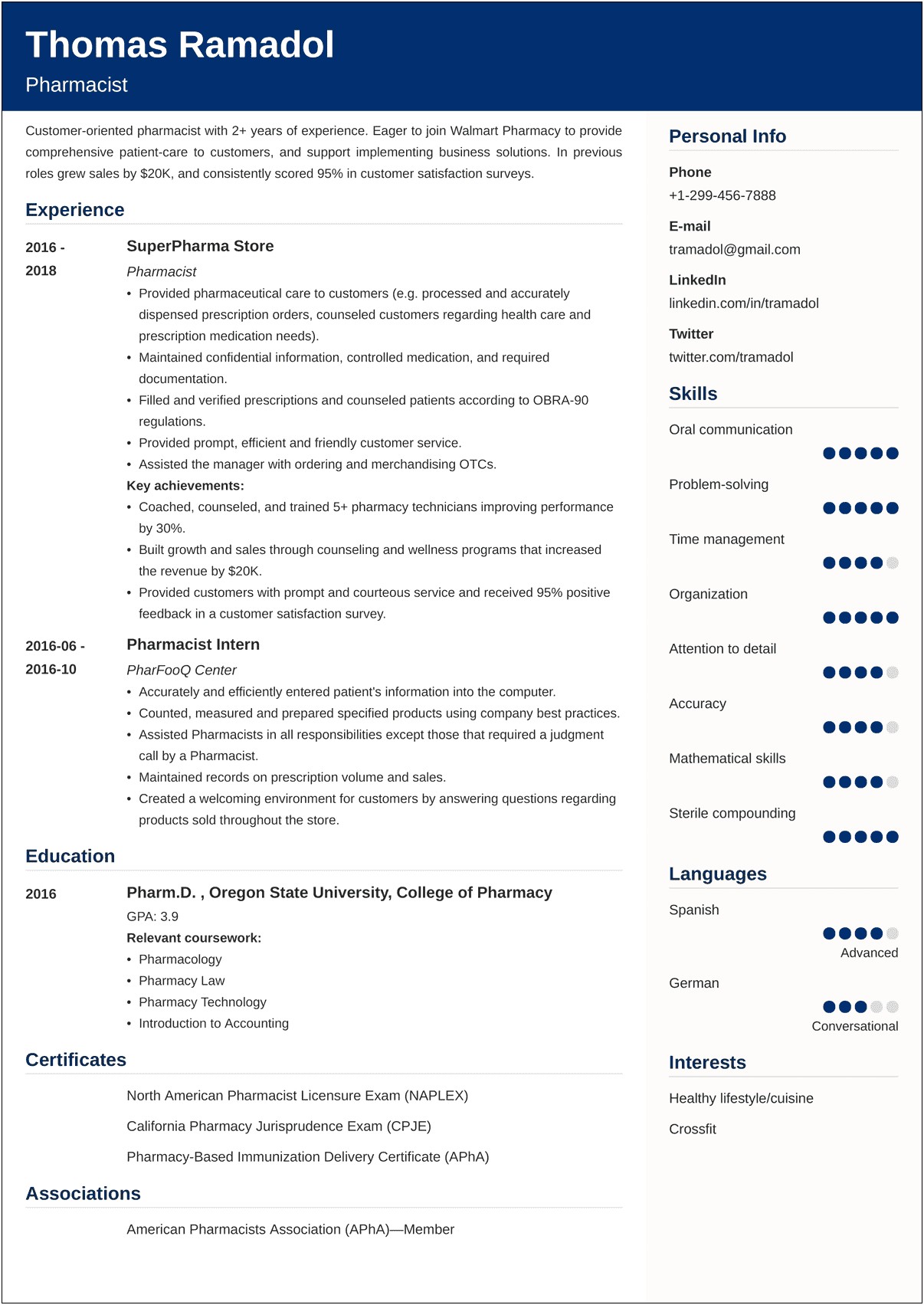 Best Free Resume For Pharmacy Technicians