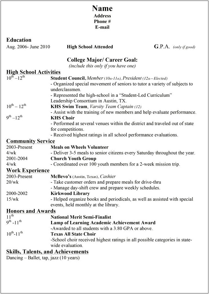 Best High School Ivy League Resume